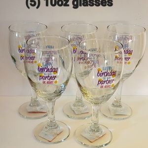 (5) "Happy Birthday To My Partner In Wine" Glasses